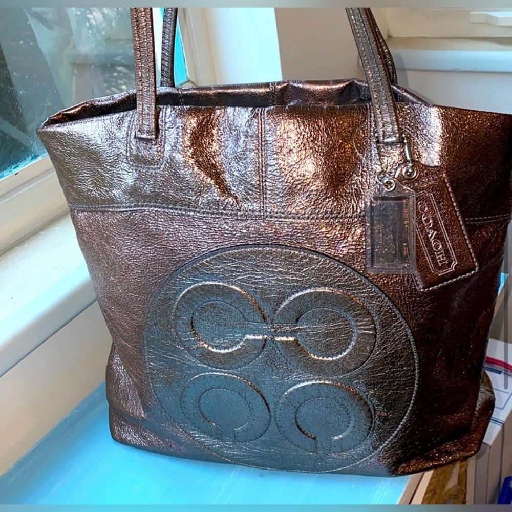 Coach Metallic Leather Embossed Tote - Picture 2 of 15